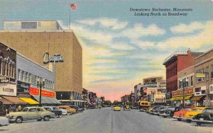 Broadway Dayton Woolworth Stores Cars Rochester Minnesota 1950s linen postcard