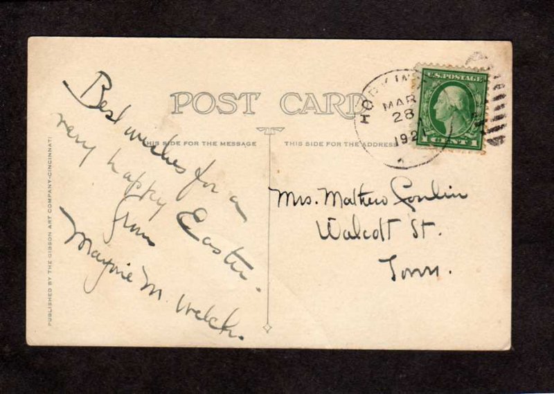 Best Easter Wishes Greetings Postcard Rabbits Bunny Flowers