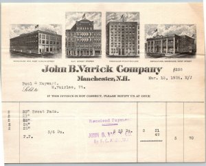 1926  John B. Varick Company  Manchester  New Hampshire  Receipt   6 x 8