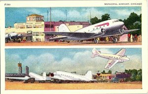 Municipal Airport Chicago Vintage Postcard Standard View Card Prop Airplanes 