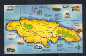 GREETINGS FROM JAMAICA MAP VINTAGE POSTCARD