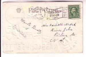 Greetings from Boston, Massachusetts, State Crest, Used 1914 Flag Cancel