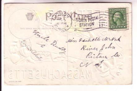 Greetings from Boston, Massachusetts, State Crest, Used 1914 Flag Cancel