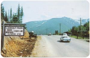 Lookout Pass State Line Montana Idaho ID MT Hwy #10 c1963 Vintage Postcard E13
