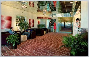 Flint Michigan 1970s Postcard Sheraton Inn Hotel Lobby Lounge
