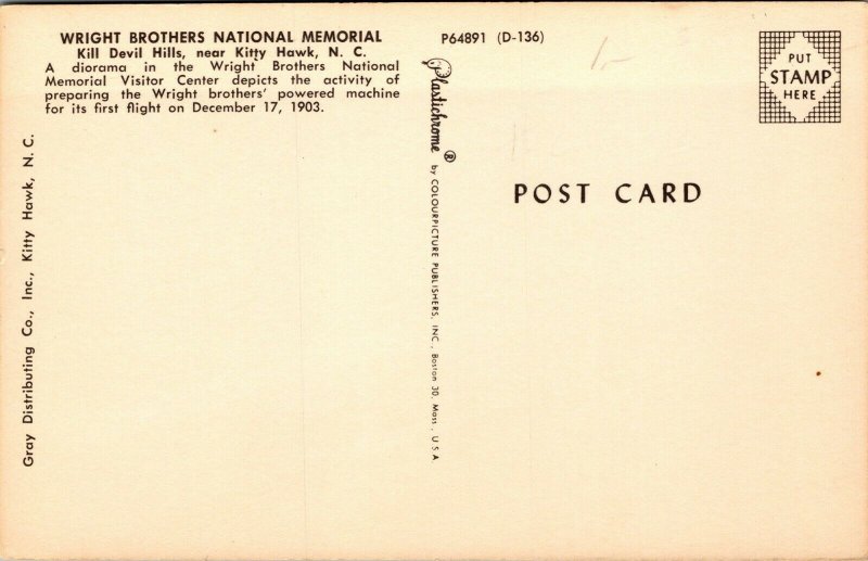 Vtg Kill Devil Hills NC Diorama at Wright Brothers National Memorial Postcard