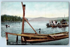 Hayden Lake Idaho ID Postcard Bathing Boat Exterior Canoe c1908 Vintage Antique