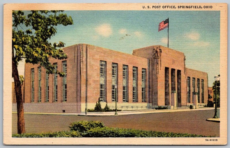 Springfield Ohio 1940s Postcard US Post Office building Flag