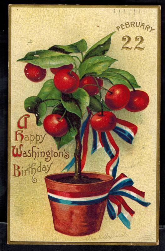 1911 USA postcard Cover Ellen Clapsaddle Washington's Birthday PAtriotic Apples