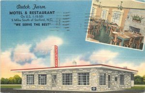 Postcard 1960 North Carolina Sanford Dutch Farm Motel Restaurant NC24-3533