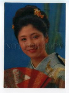 492127 Japan winky girl w/ fan lenticular 3D postcard