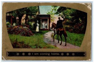 1909 Man Riding Horse I Am Coming Home Gravity Iowa IA Posted Antique Postcard