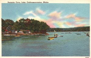 Vintage Postcard Lakeside Houses Boats Pernette Cove Lake Cobbosseecontee Maine