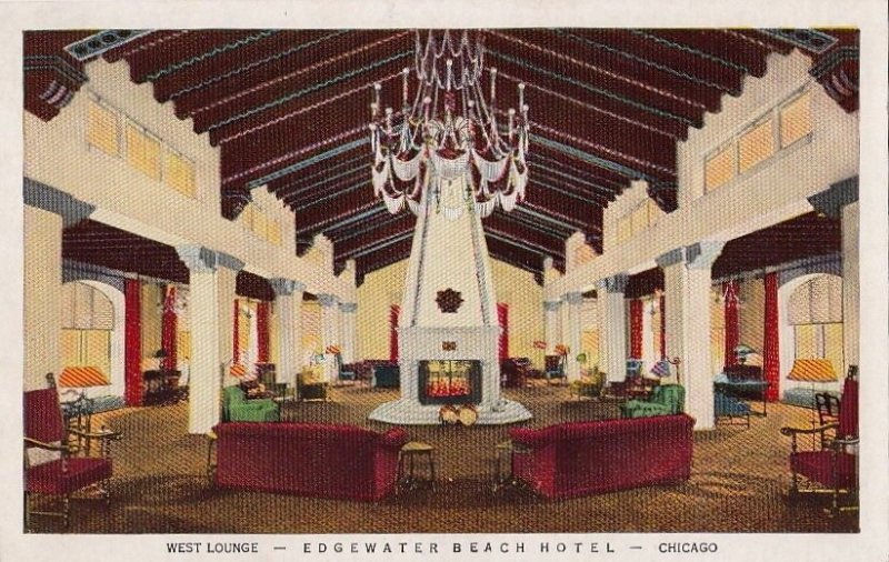 Postcard West Lounge Edgewater Beach Hotel Chicago Illinois