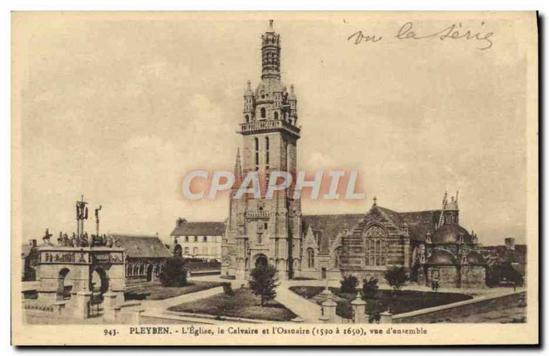 Old Postcard Pleyben L & # 39Eglise Calvary and & # 39Ossvaire View d & # 39E...