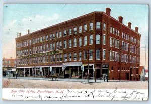 Manchester New Hampshire Postcard New City Hotel Exterior c1909 Vintage Antique