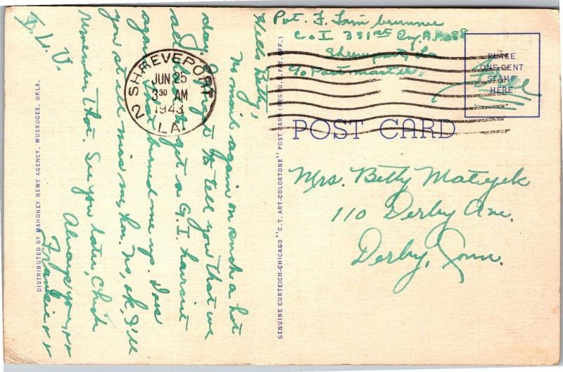 Lily Pond, U.S. Veterans Hospital, Honor Heights Muskogee OK c1943 Postcard K17