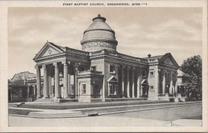 Postcard First Baptist Church Greenwood MS Mississippi