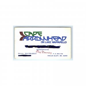 Poplar Bluff, MO Cape Arrowhead Business Card Lake Wappapello Clay Downing C24