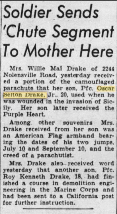 WWII Training 1942 Purple Heart PVT Oscar S Drake 2nd Infantry Nashville TN War