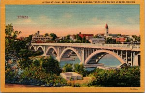 VTG International Bridge Laredo Texas TX Nuevo Laredo Mexico Linen Postcard