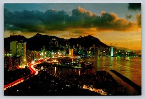 Beautiful Dusk View of Victoria in Hong Kong 4x6 Vintage Postcard 0292