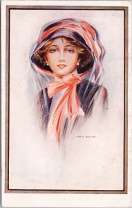 John Elvin Artist Portrait Young Woman Elegant Fashionable Female Postcard H52