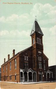 Bradford Pennsylvania First Baptist Church Street View Antique Postcard K22406