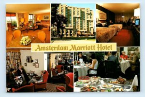 AMSTERDAM Marriot Hotel multiview restaurant Netherlands 4x6 Chrome Postcard