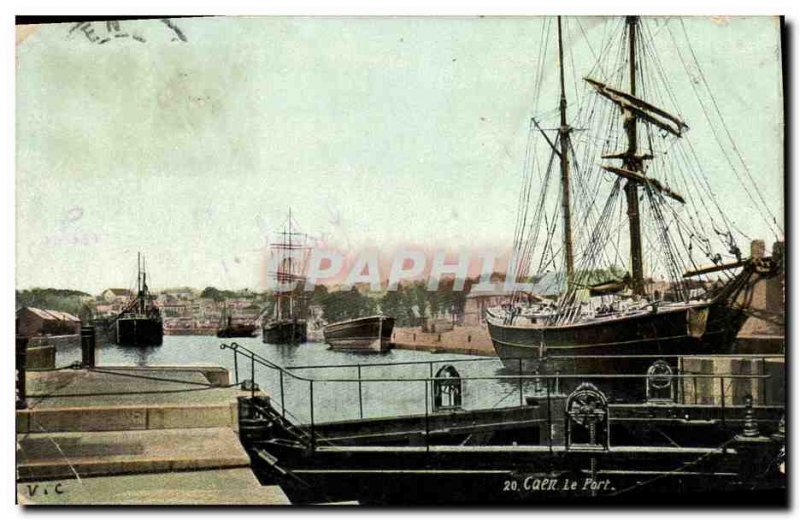 Old Postcard Caen Port Boat