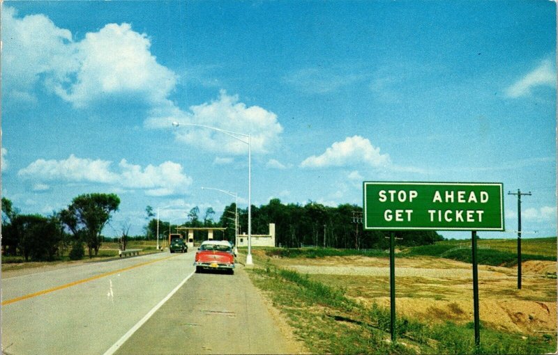 Angola Inter-change Indiana EW Toll Rd Old Car Blue Sky Dr Postcard VTG UNP 