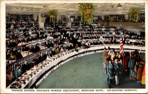 Postcard Ice Skating Carnival Terrace Garden at Morrison Hotel Chicago Illinois