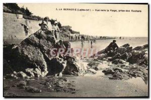 Old Postcard Bernerie view towards taking rocks Beach Children