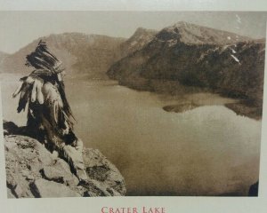 Native American Indian Chief by Crater Lake Oregon Postcard Slightly Damaged