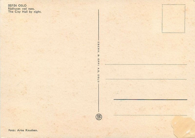 Postcard Norway Oslo City Hall night view