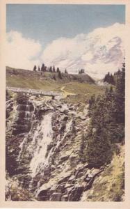 Snow Crowned Mt Ranier WA, Washington And Myrtle Falls From Paradise Valley - WB