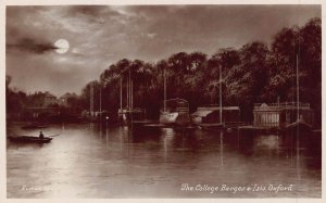 OXFORD ENGLAND~THE COLLEGE BARGES & ISIS-MOONLIGHT PHOTO CHIC SERIES POSTCARD