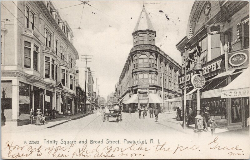 Pawtucket RI Trinity Square & Broad St. c1908 Centerdale RI Cancel Postcard G76