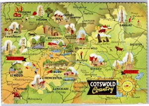 Postcard UK England Cotswold Country map