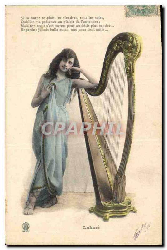 Postcard Old Woman Harp Lakme
