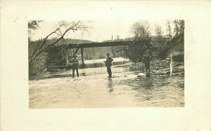 C-1910 Men fishing river bridge Dam Frame like RPPC Photo Postcard 20-9378