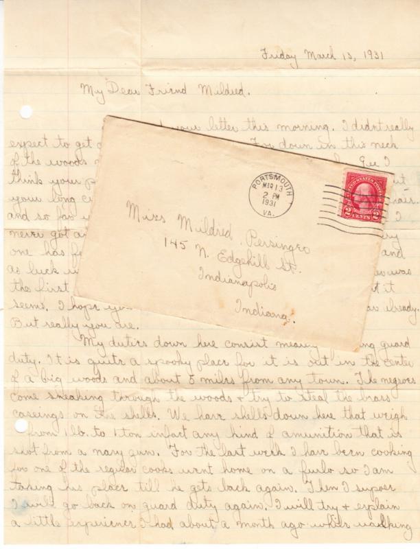 Interesting Letter FromMarine 1931 Portsmount Va.