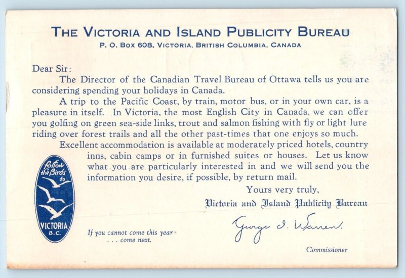 Victoria BC Canada Postcard The Victoria And Island Publicity Bureau 1956 Posted