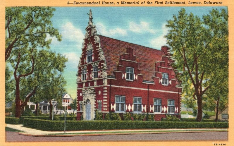Vintage Postcard 1920's  Zwaanendael House Memorial Settlement Lewes Delaware DE