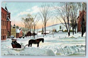 St. Johnsbury Vermont VT Postcard Winter Scene People Sleigh c1910's Antique