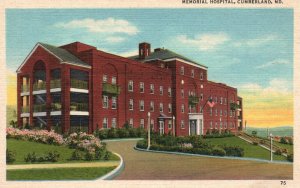 Vintage Postcard 1920's View of Memorial Hospital Building Cumberland Maryland