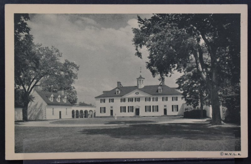 Mt. Vernon, VA - Mansion West Front (Black and White, White Border)