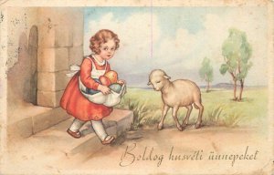 Holidays & celebrations seasonal greetings Hungary girl eggs lamb