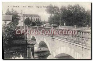 Postcard Old Niort Bridge Main Church of Saint Etienne