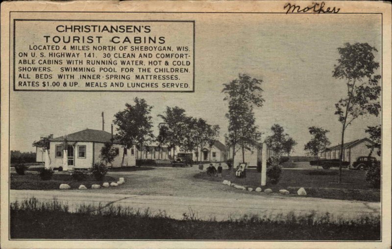 Sheboygan Wisconsin WI Christiansen's Tourist Cabins Vintage Postcard